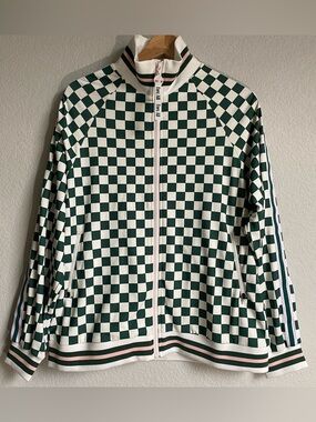 Fore All Checkered Stripe Zip Up Golf Jacket Green Pink Size NWT Medium